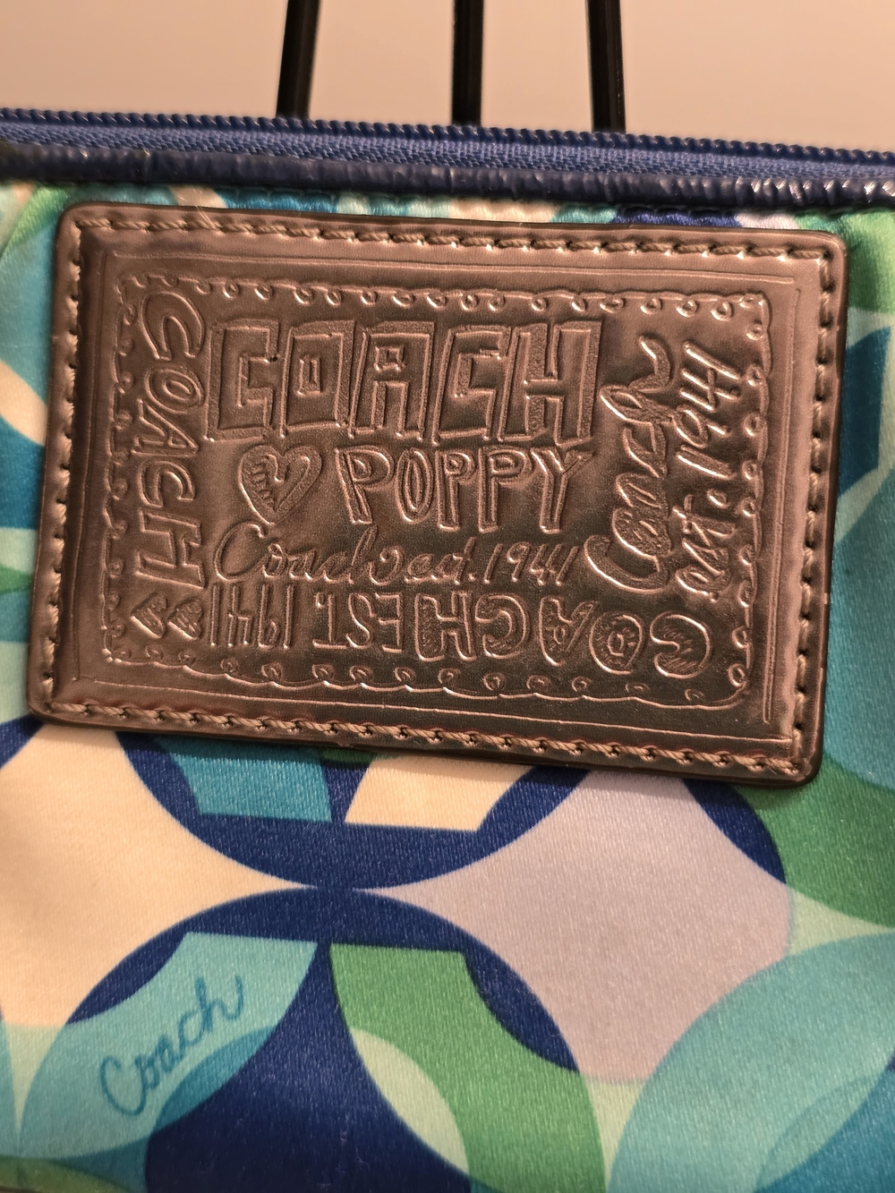 COACH Blue Geo Print Wristlet - Signature Leather Patch - Picture 3 of 9